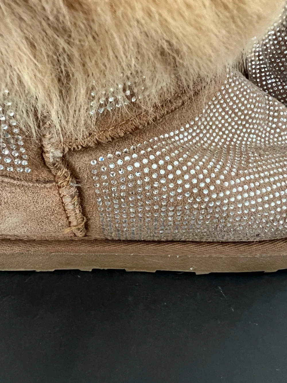 MonnaLisa Brown Crystal-Embellished Fur-Trim Booties Size 36 Ski boots